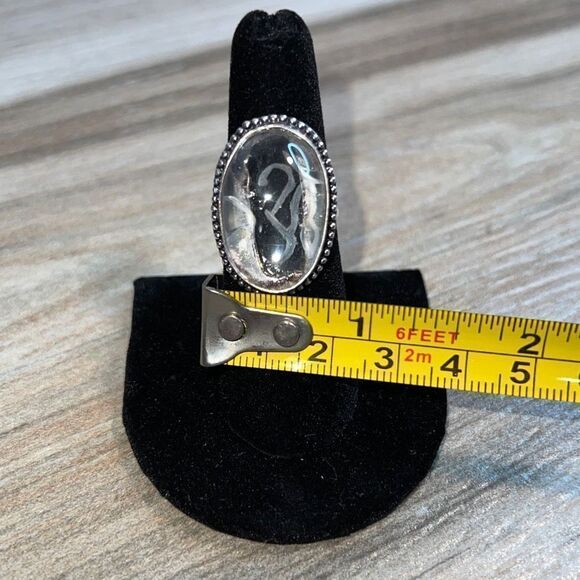 White Topaz Etched Set in 925 Silver Size 6.5 - Picture 9 of 9